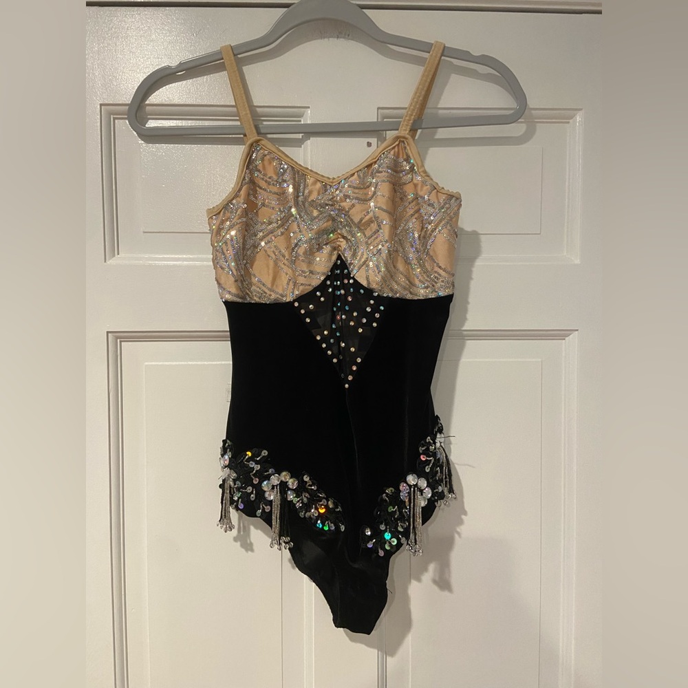 Glamour Costumes Black and Nude Sequin Velvet Leotard Adult Small